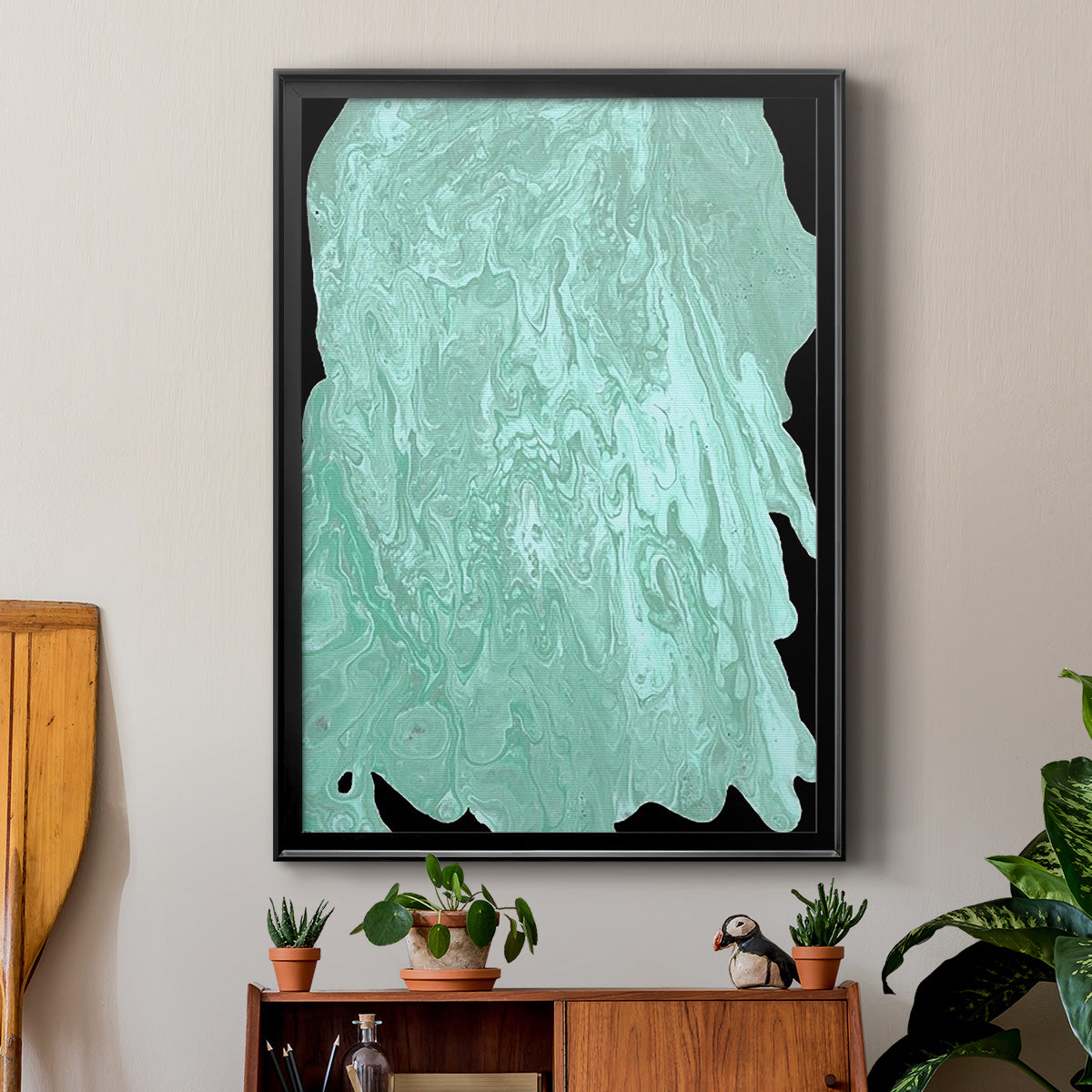 Teal Cascade II - Modern Framed Canvas Print