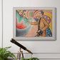 Neo-impressionist abstract portrait by Paul Signac in an ornate weathered white frame displayed in a light-toned interior setting.