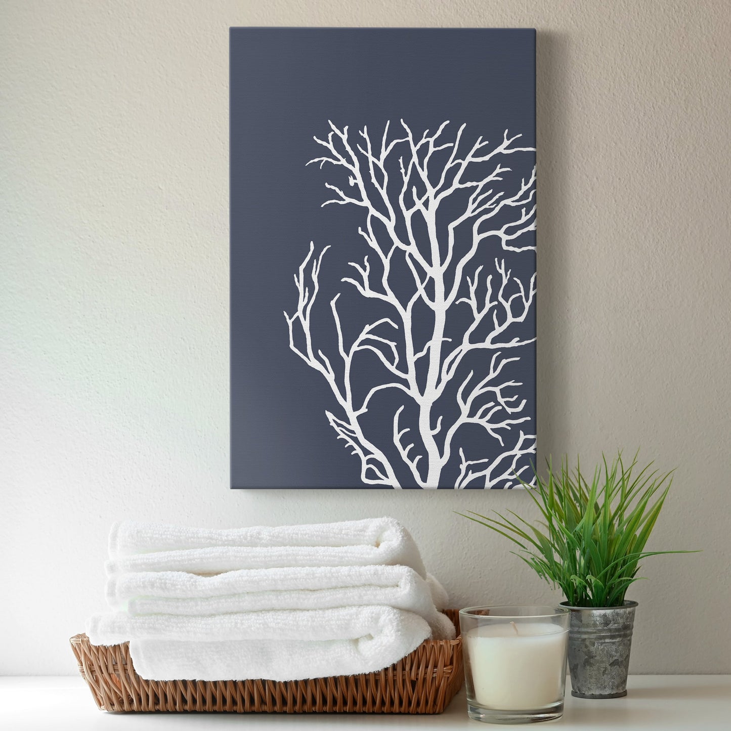 Corals White on Indigo Blue c Premium Gallery Wrapped Canvas - Ready to Hang