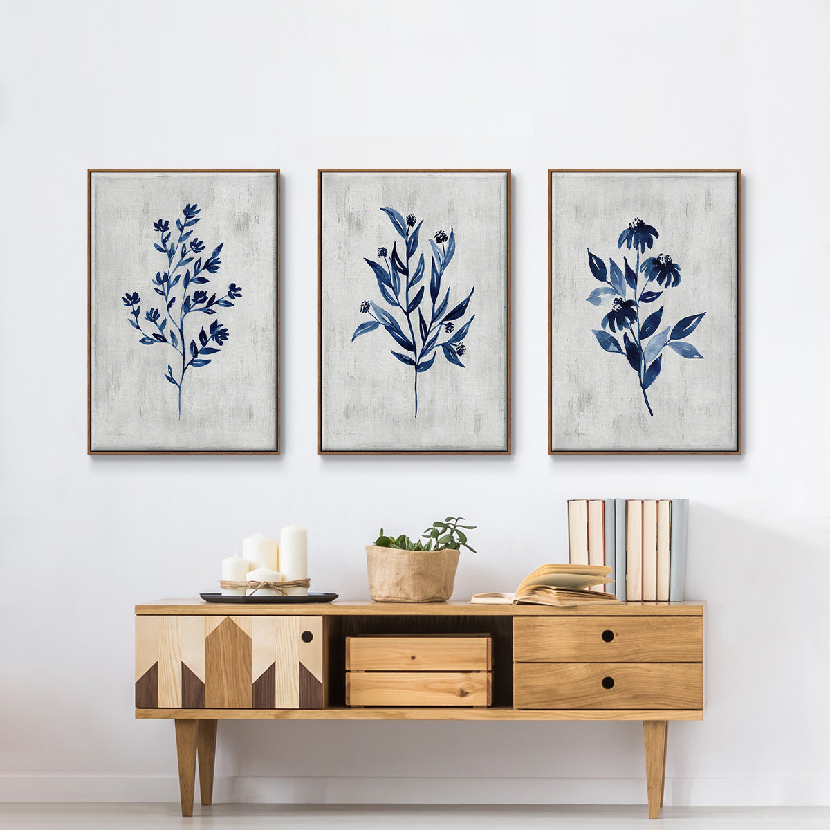 Wild Indigo I - Framed Premium Gallery Wrapped Canvas L Frame 3 Piece Set - Ready to Hang