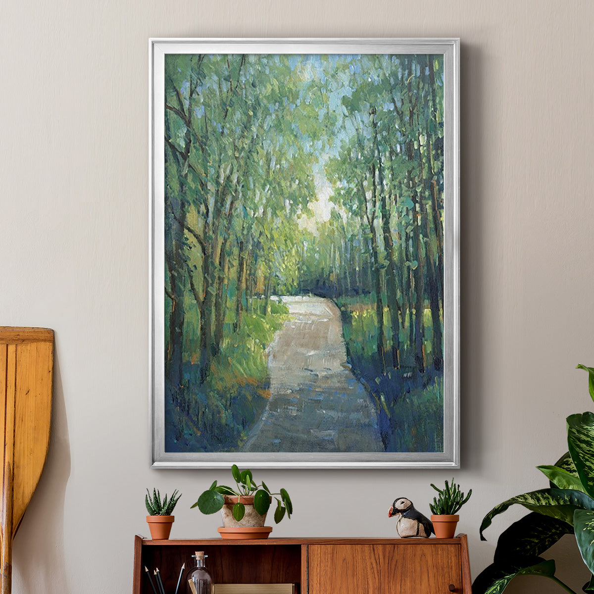 Golden Light Pathways I - Modern Framed Canvas Print