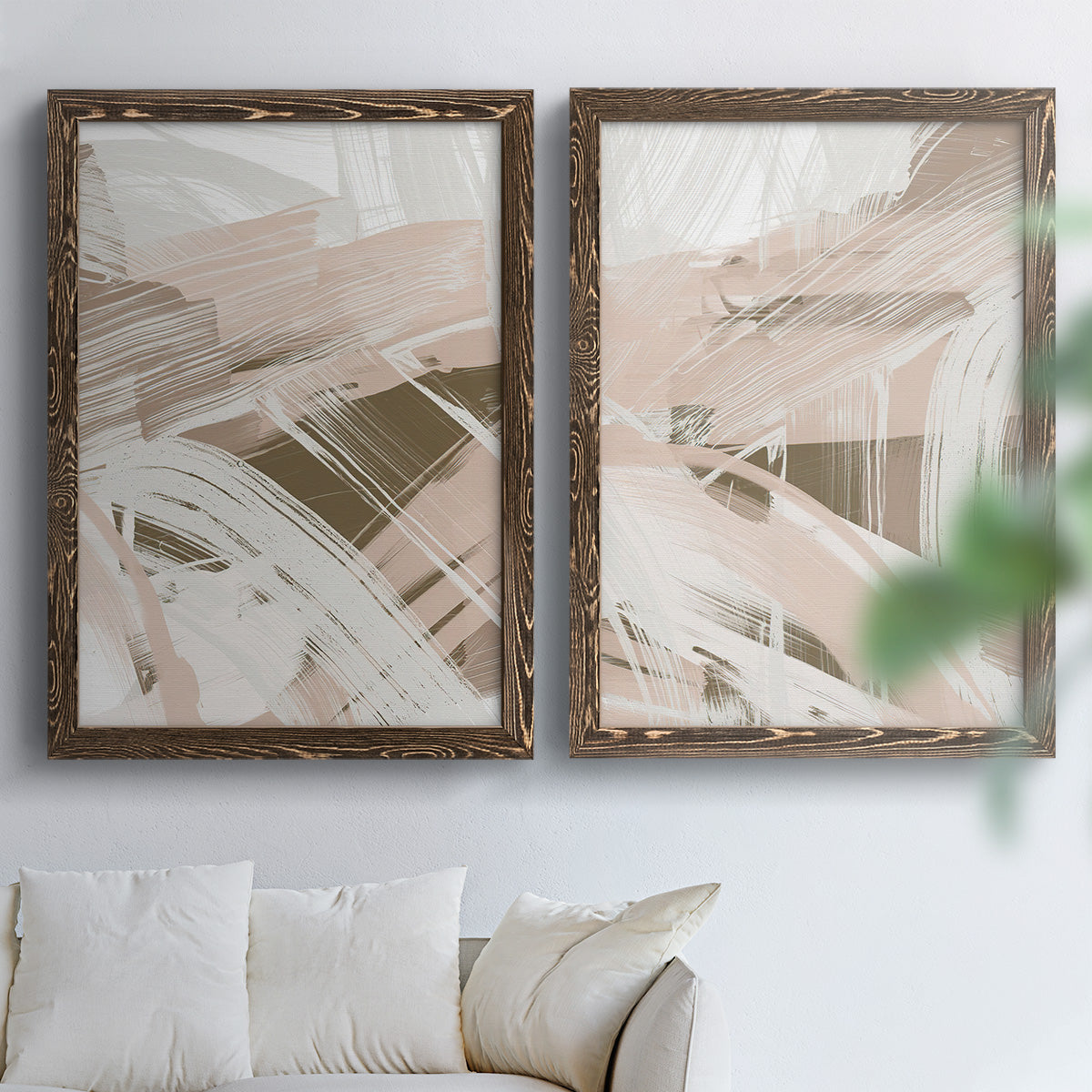 Earthtone Swipe I - Premium Framed Canvas 2 Piece Set - Ready to Hang