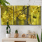 Three-panel canvas wall art featuring backlit aspen trees photograph, displayed in a boho-chic entryway above a console table.