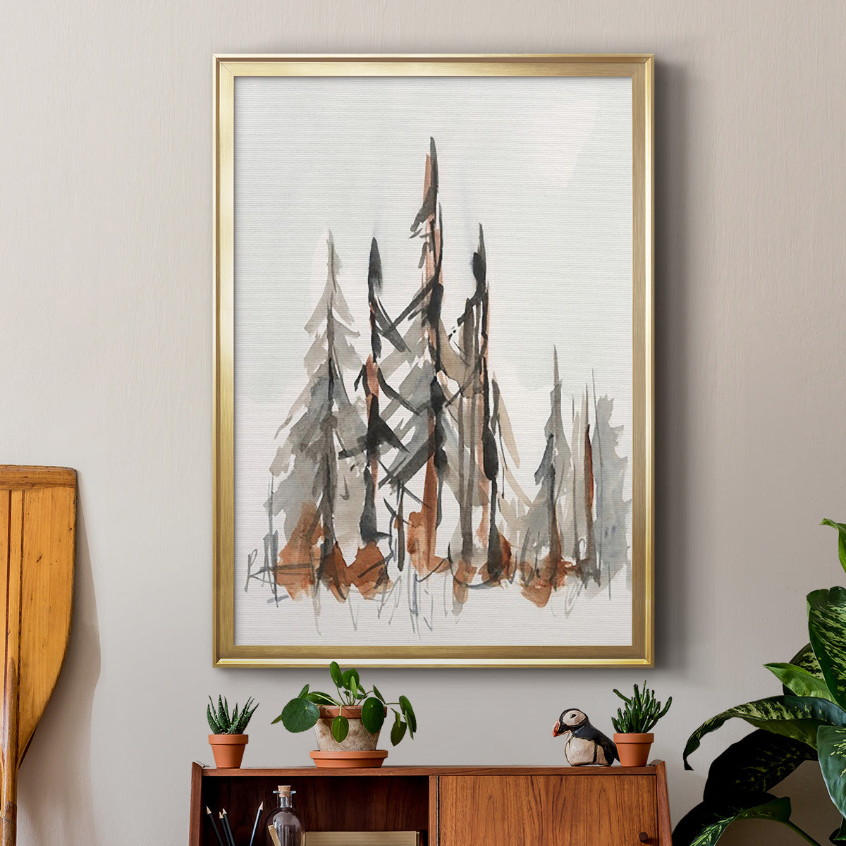 Rustic Evergreens II - Modern Framed Canvas Print