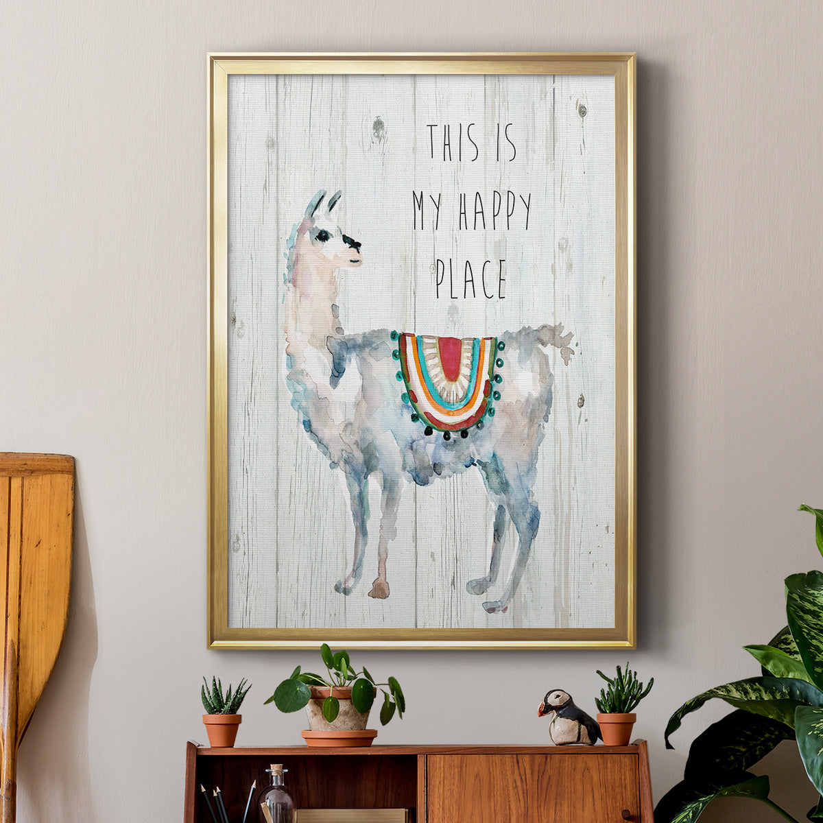 Llama Happy Place - Modern Framed Canvas Print