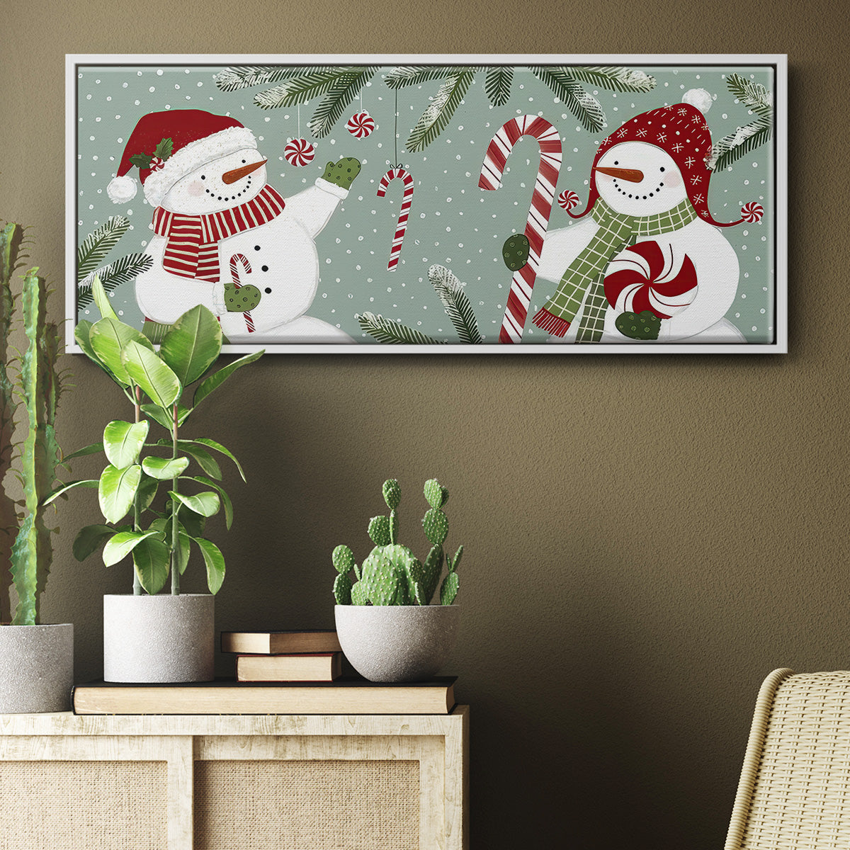 Peppermint Snowman Collection D - Floater Framed Canvas Print