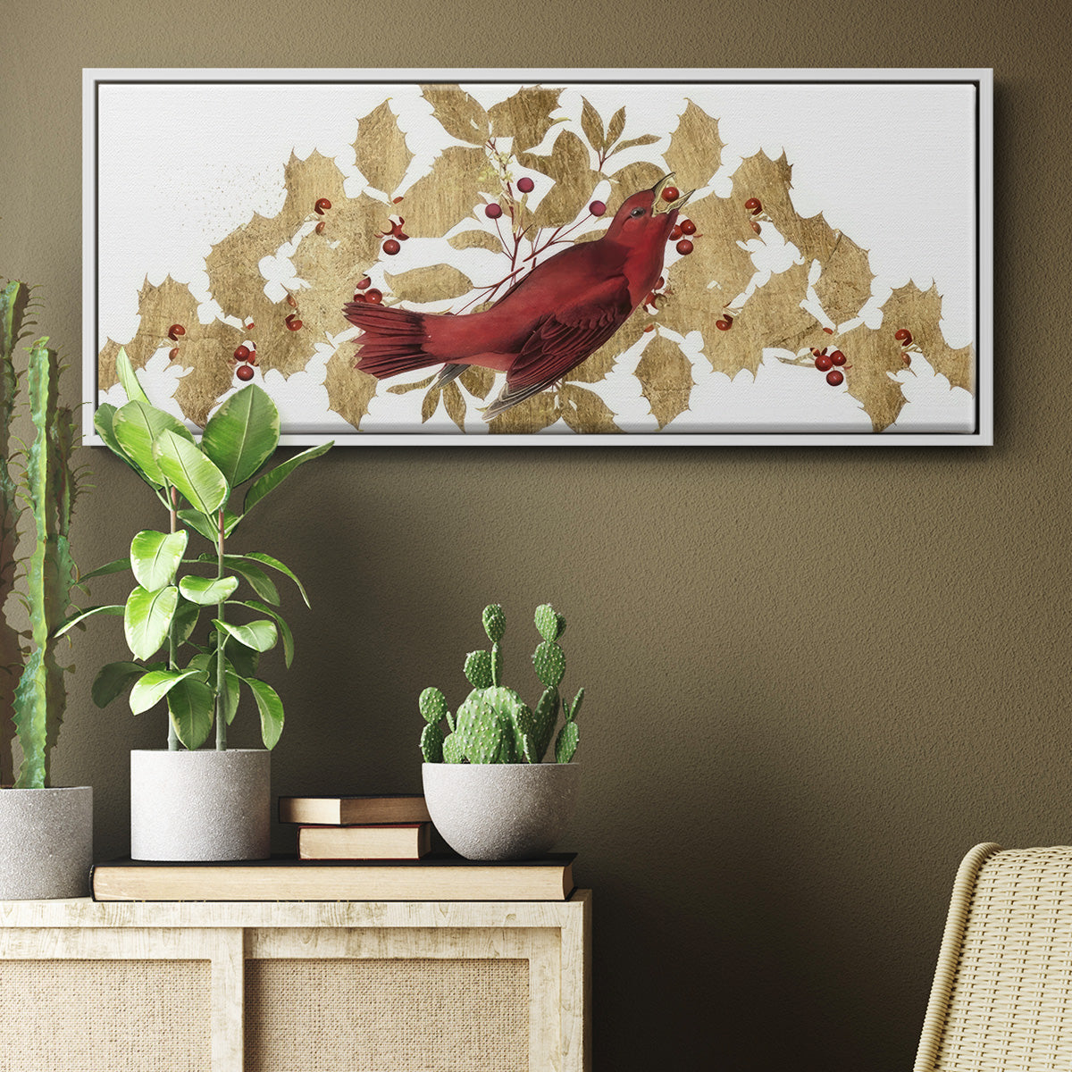 Red Bird Christmas Collection D - Floater Framed Canvas Print