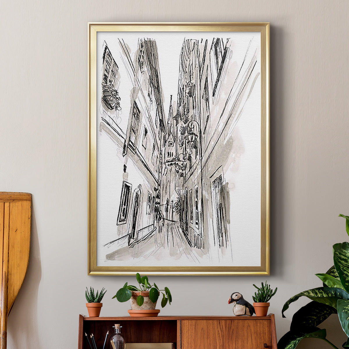 Europe Street Sketches III - Modern Framed Canvas Print