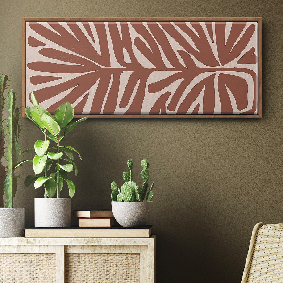 Terra Cotta Block Palms IV - Floater Framed Canvas Print