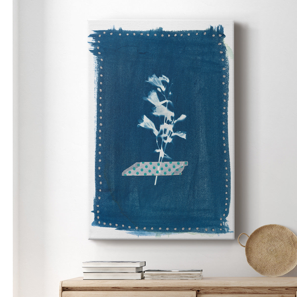 Cyanotype Pressed Leaves I Premium Gallery Wrapped Canvas - Ready to Hang