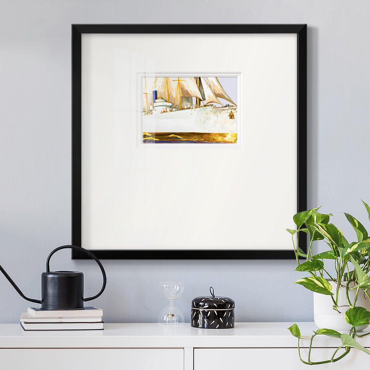 Golden Steam Ship Premium Framed Print Double Matboard