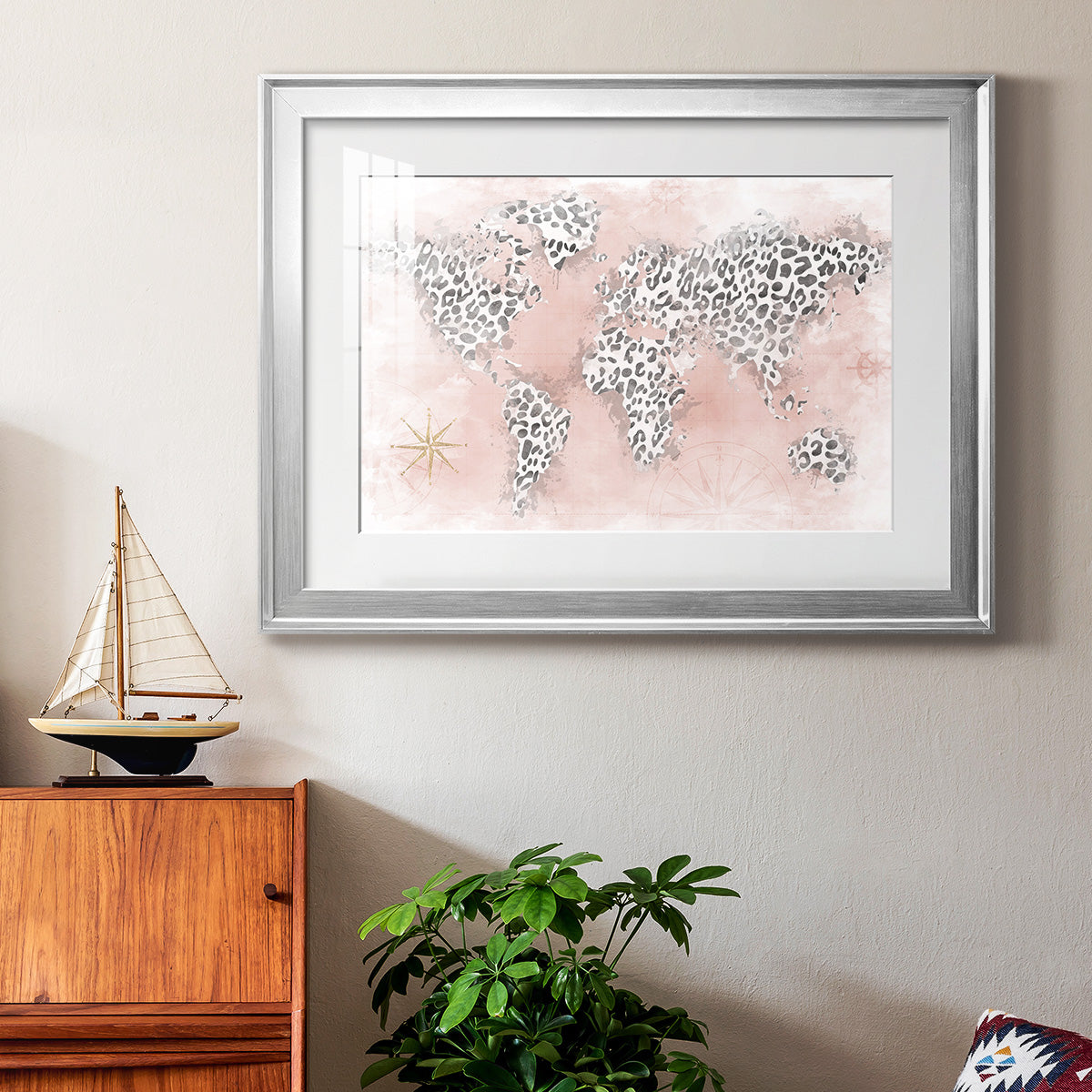 Pink Cheetah Map Premium Framed Print - Ready to Hang