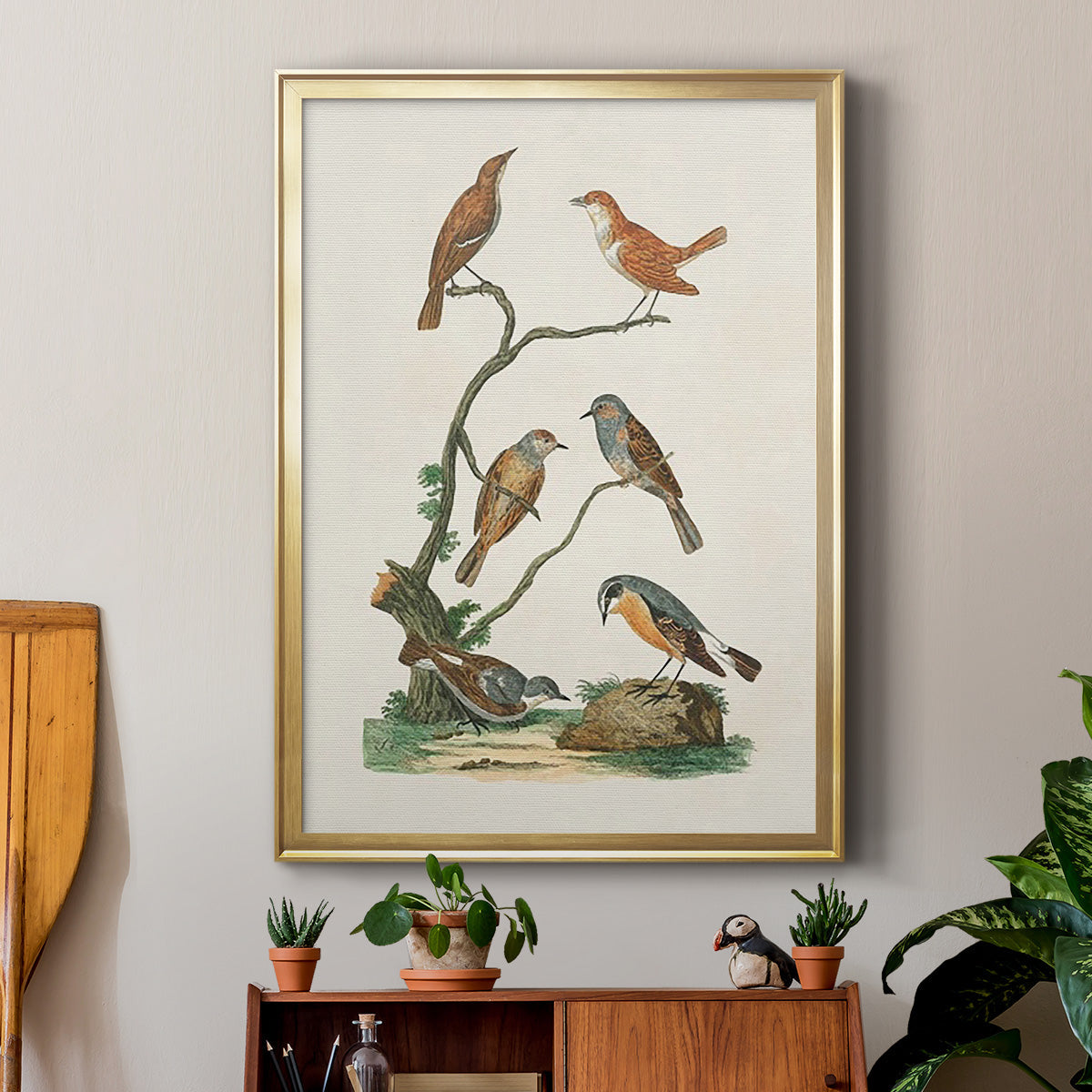 Antique Birds in Nature IV - Modern Framed Canvas Print