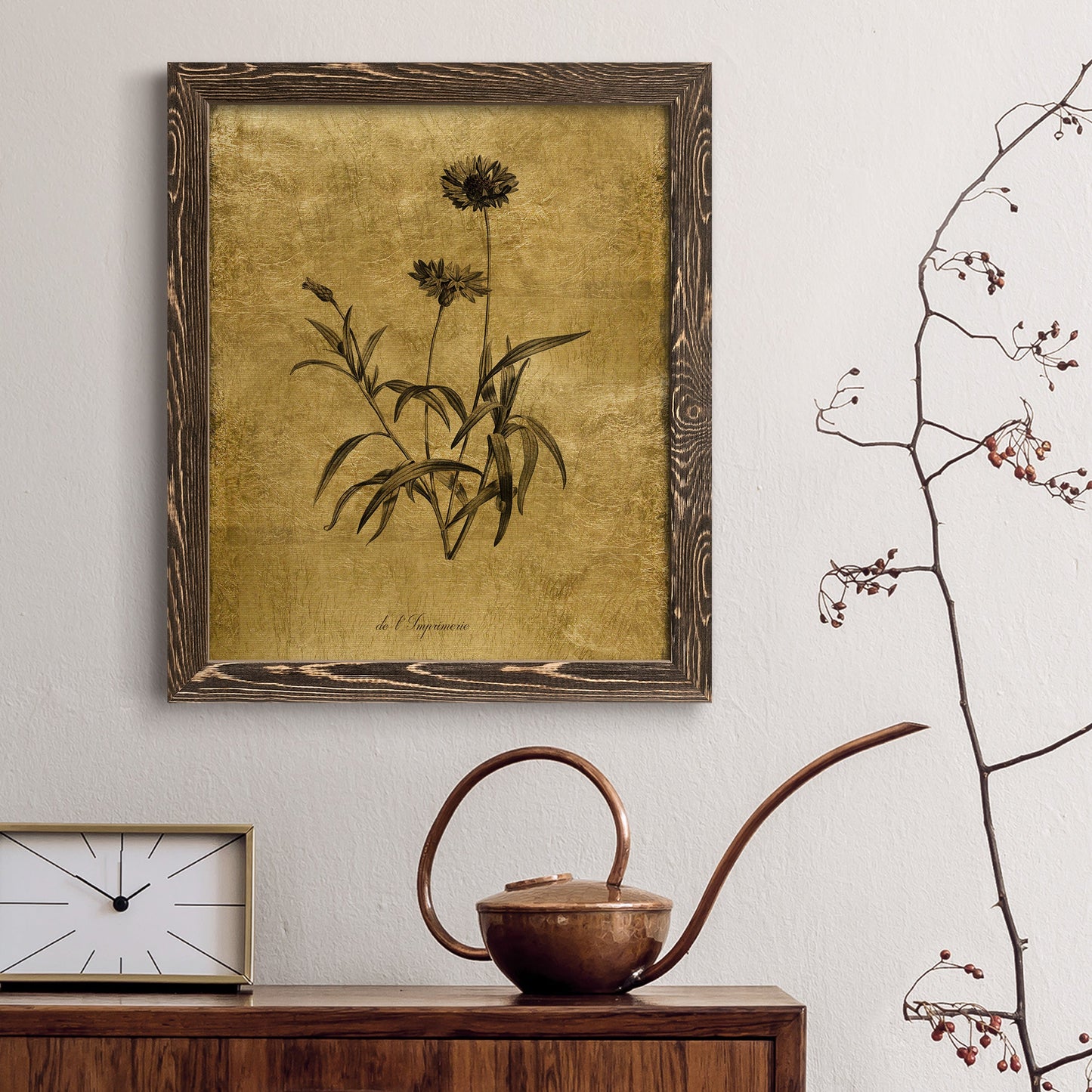 Gold Sketch Botanical I - Premium Canvas Framed in Barnwood - Ready to Hang