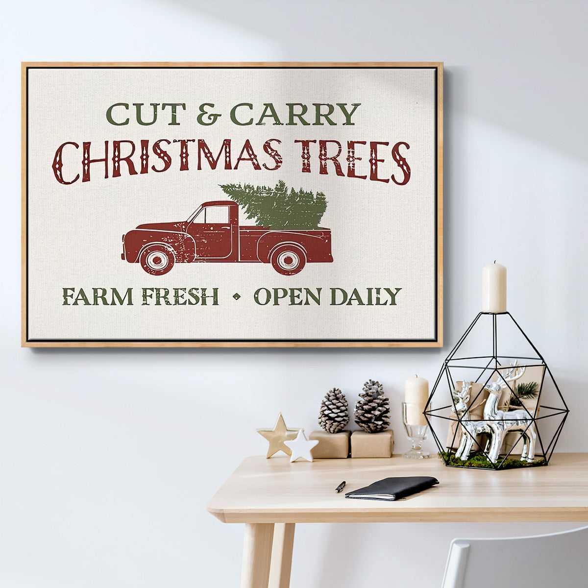 Christmas Farm Sign II - Framed Gallery Wrapped Canvas in Floating Frame