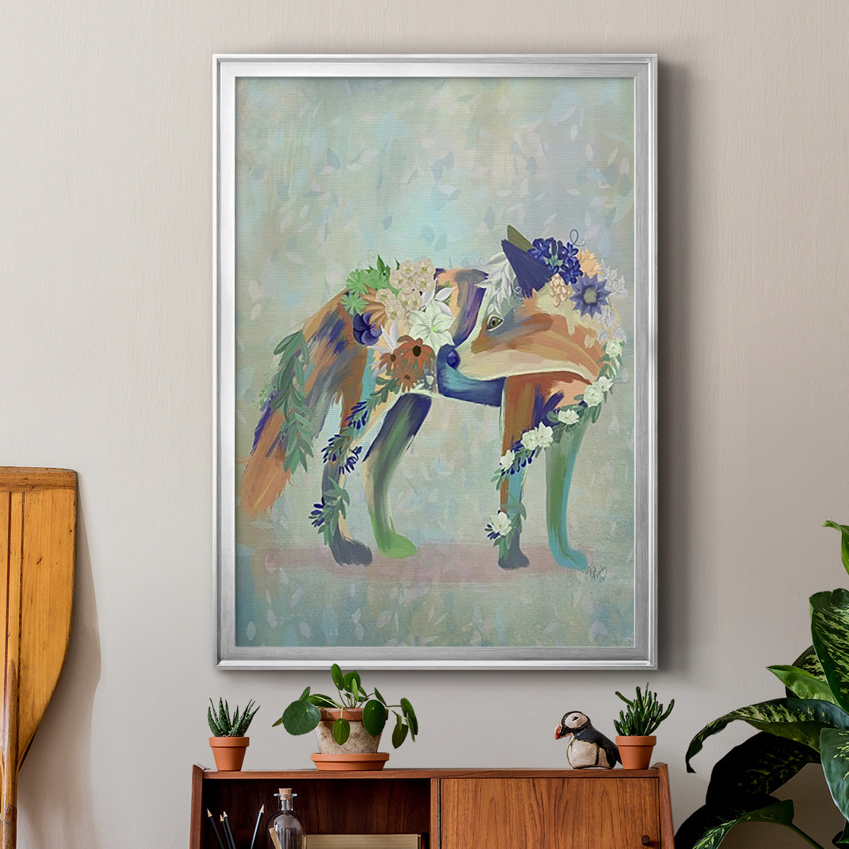 Fantastic Florals Fox, Standing - Modern Framed Canvas Print