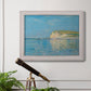 Impressionist coastal low-tide seascape at Pourville by Claude Monet in an ornate weathered white frame displayed in a light-toned interior setting.