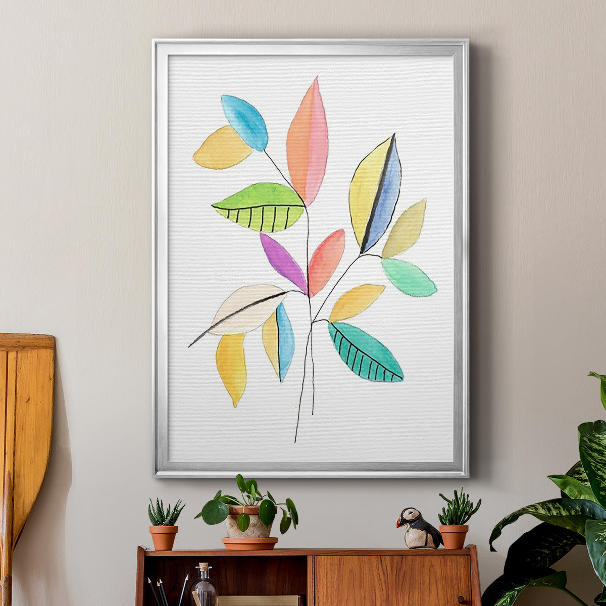 Color Pop Leaves I - Modern Framed Canvas Print