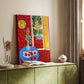 Canvas art print of a vivid composition with strong color contrast and decorative detail styled in a home decor setting.