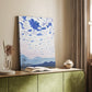 Canvas art print of a star-filled sky above a calm landscape with glowing constellations styled in a home decor setting.