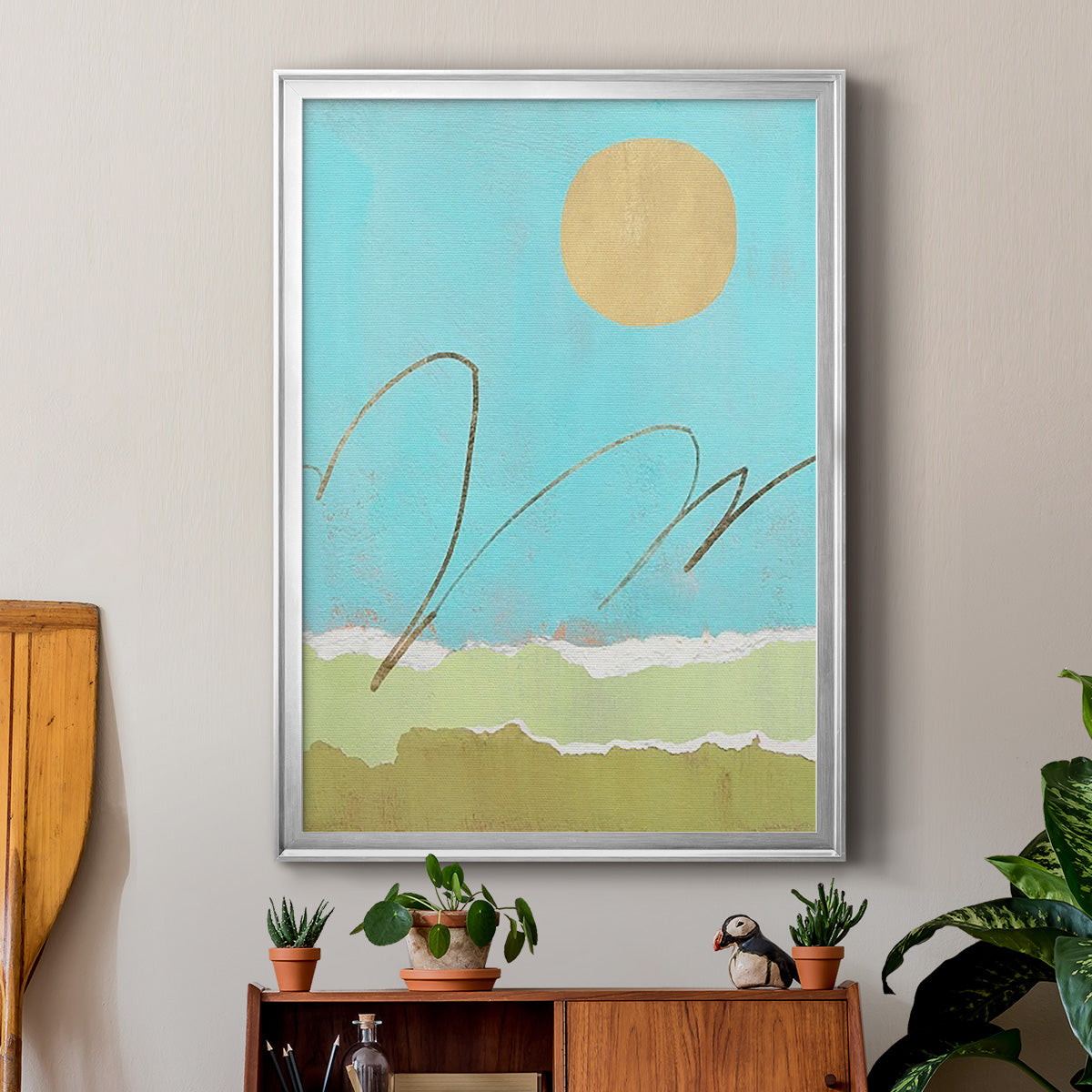 Green and Gold Pieced Landscape II - Modern Framed Canvas Print