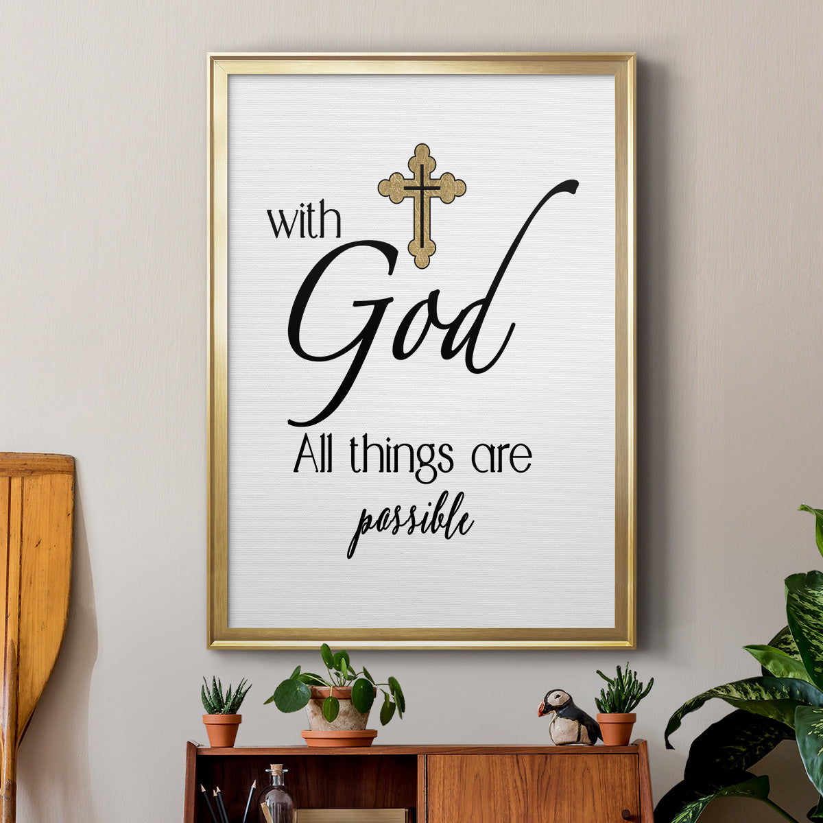 All Things Possible Gold - Modern Framed Canvas Print
