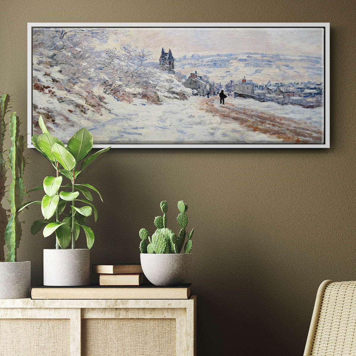 The Road to Vétheuil, Snow Effect, 1879 - Floater Framed Canvas Print