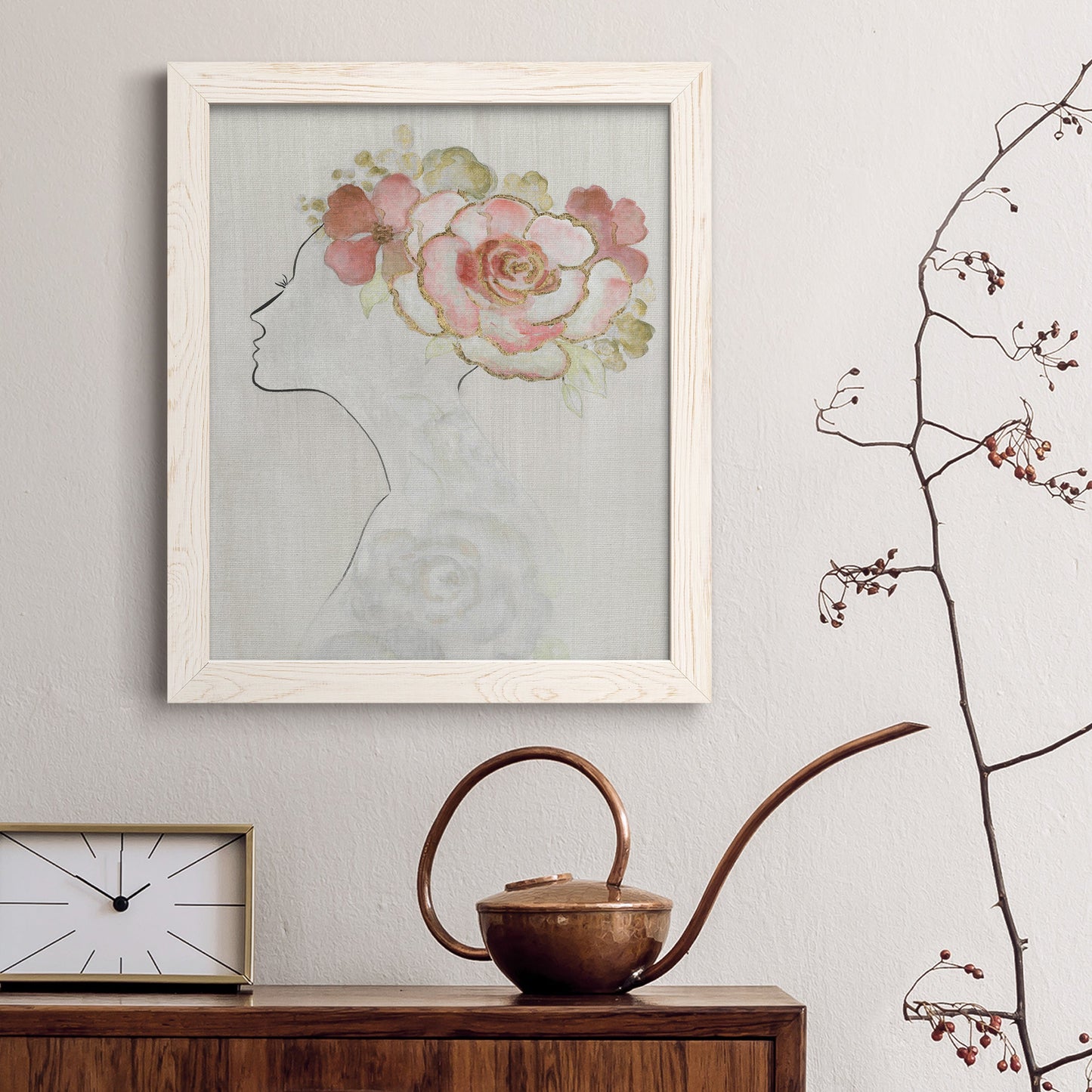 Fashion Floral Silhouette II - Barnwood Framed Canvas Print