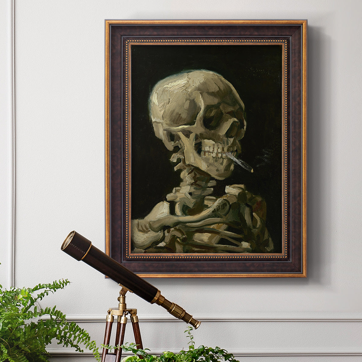 Head of a Skeleton with a Burning Cigarette - Ornate Framed Canvas Print