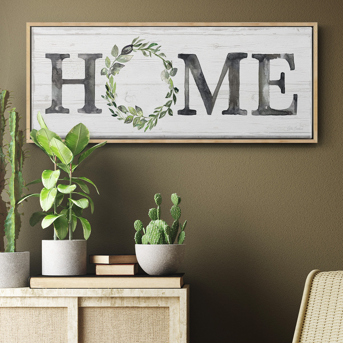Gray Home Wreath - Floater Framed Canvas Print