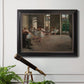 Early impressionist ballet rehearsal painting by Edgar Degas in an ornate black frame with gilded inner detail displayed in a light-toned interior setting.
