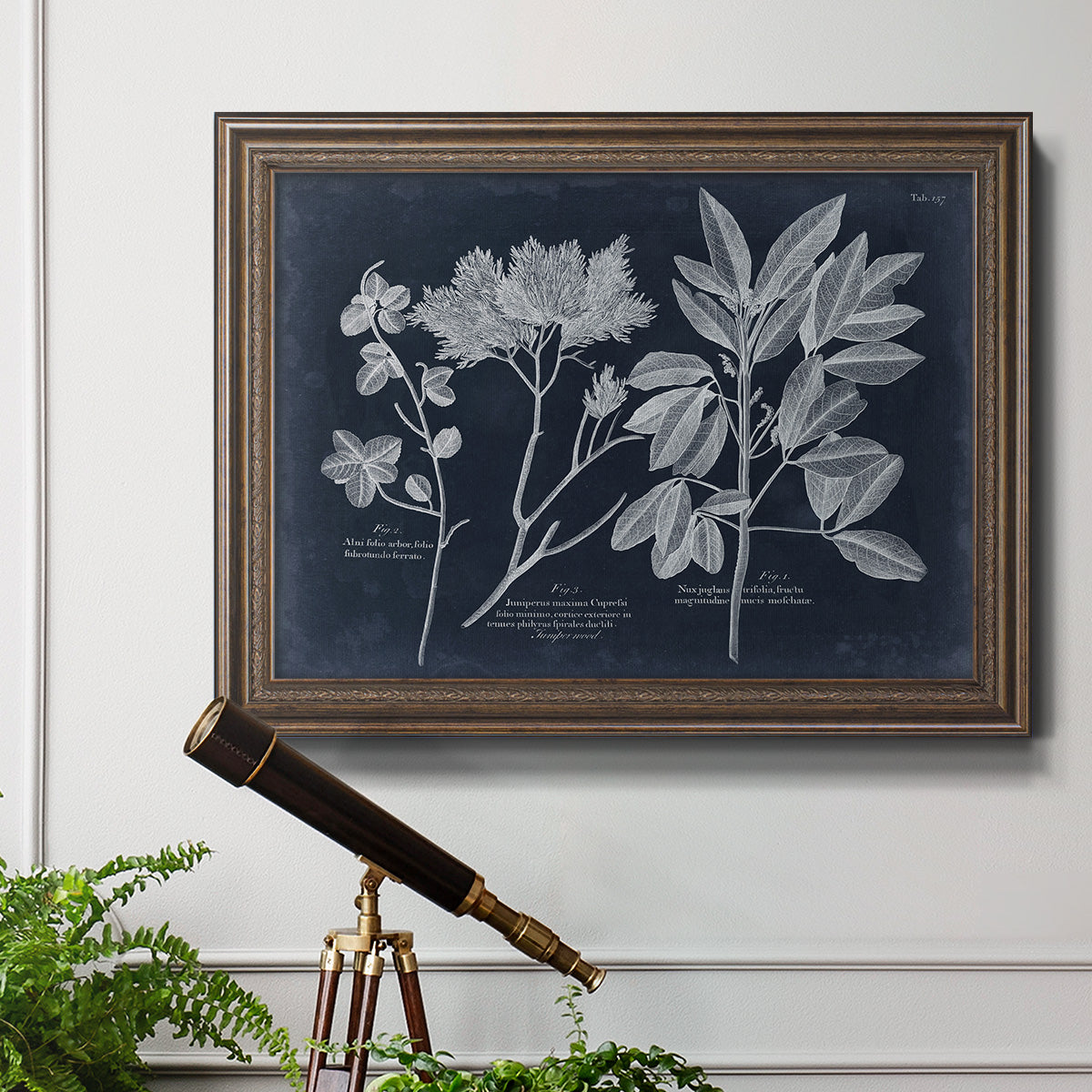 Foliage on Navy VI Premium Framed Canvas- Ready to Hang