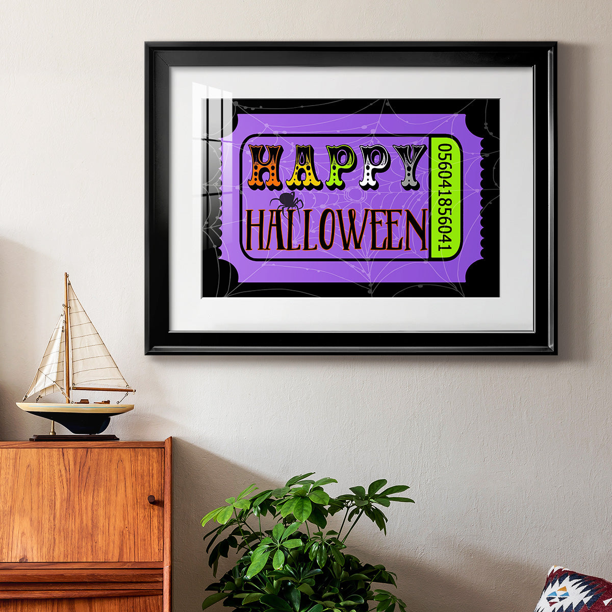 Happy Halloween Ticket - Modern Framed Art Print