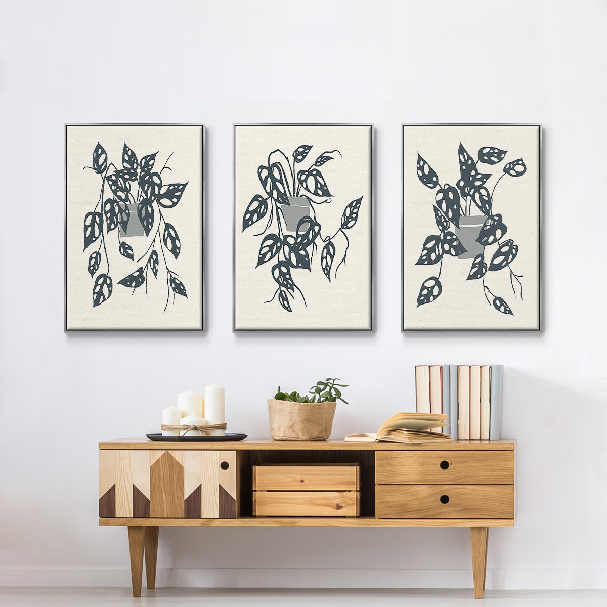 Growing Leaves IV - Framed Premium Gallery Wrapped Canvas L Frame 3 Piece Set - Ready to Hang