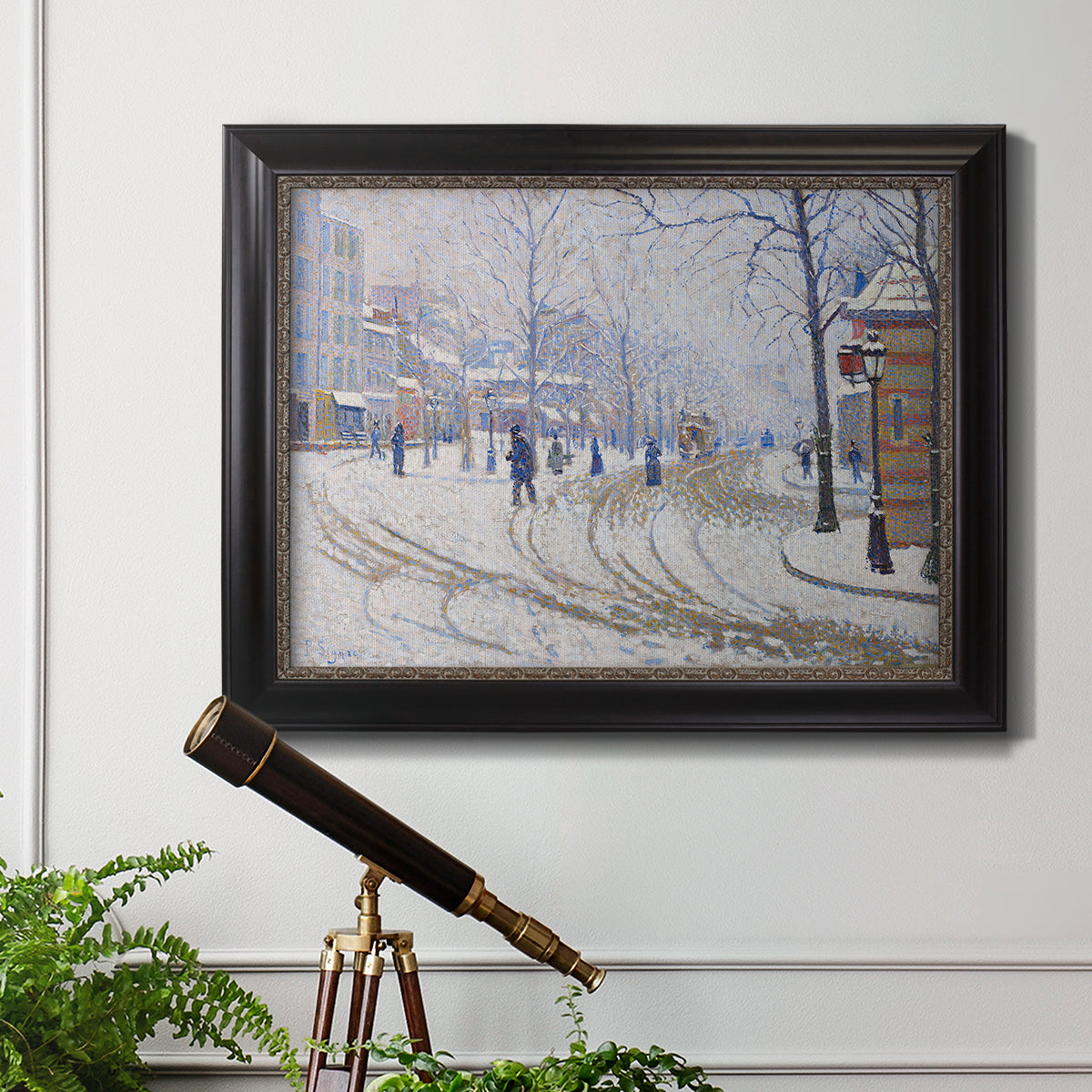 Snow, Boulevard de Clichy, Paris - Ornate Framed Canvas Print
