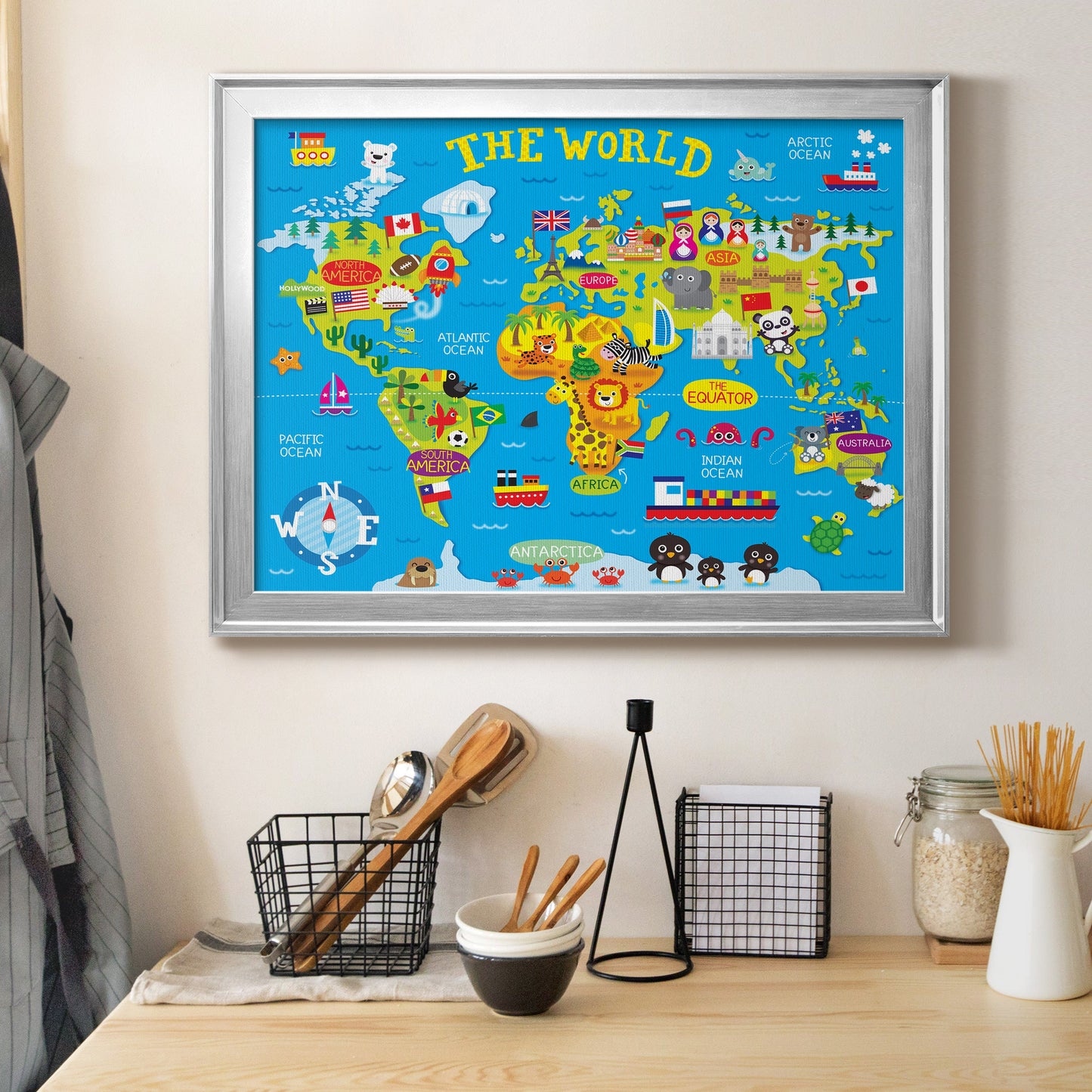 World Map Premium Classic Framed Canvas - Ready to Hang