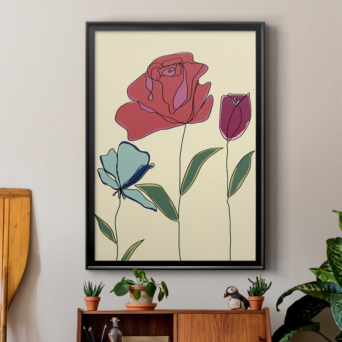 Colored Floral I - Modern Framed Canvas Print