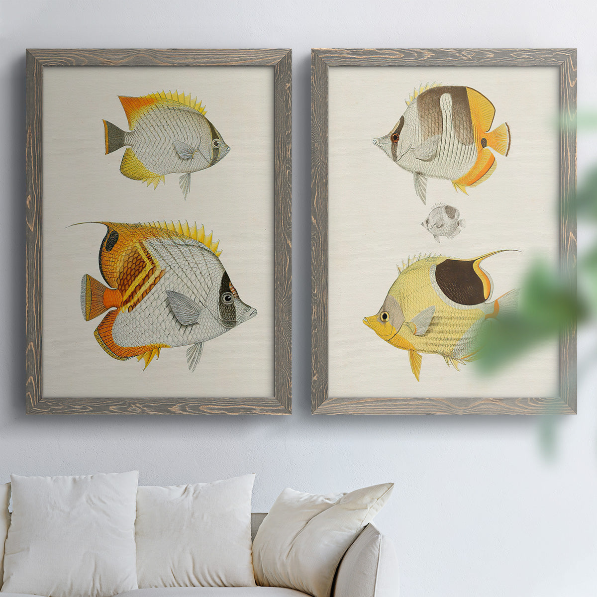 Yellow & Grey Fish I - Premium Framed Canvas 2 Piece Set - Ready to Hang