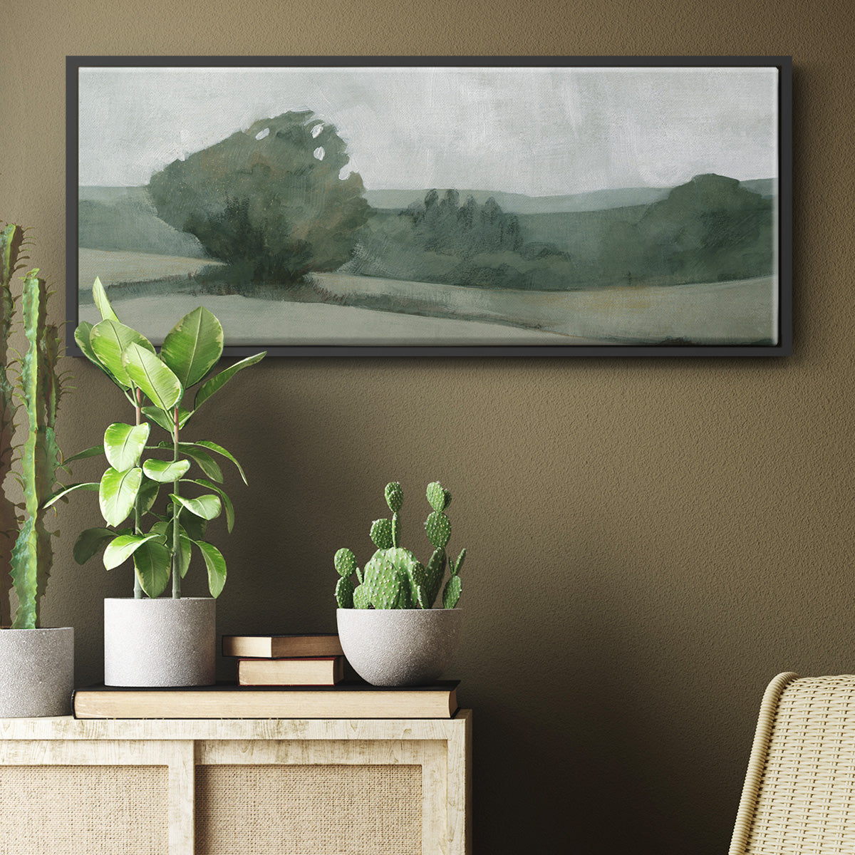 Soft Green Landscape I - Floater Framed Canvas Print