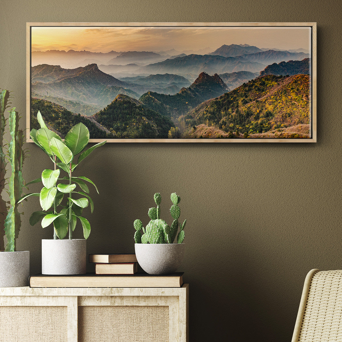 Jinshanling Mountains at Sunrise in Autumn Colors - Floater Framed Canvas Print