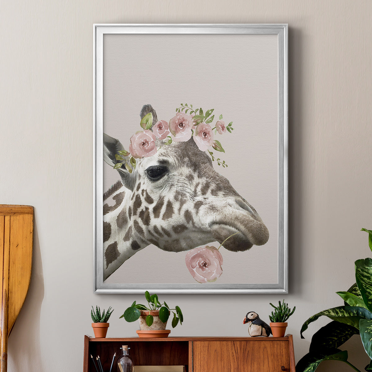 Peek A Boo Giraffe II - Modern Framed Canvas Print