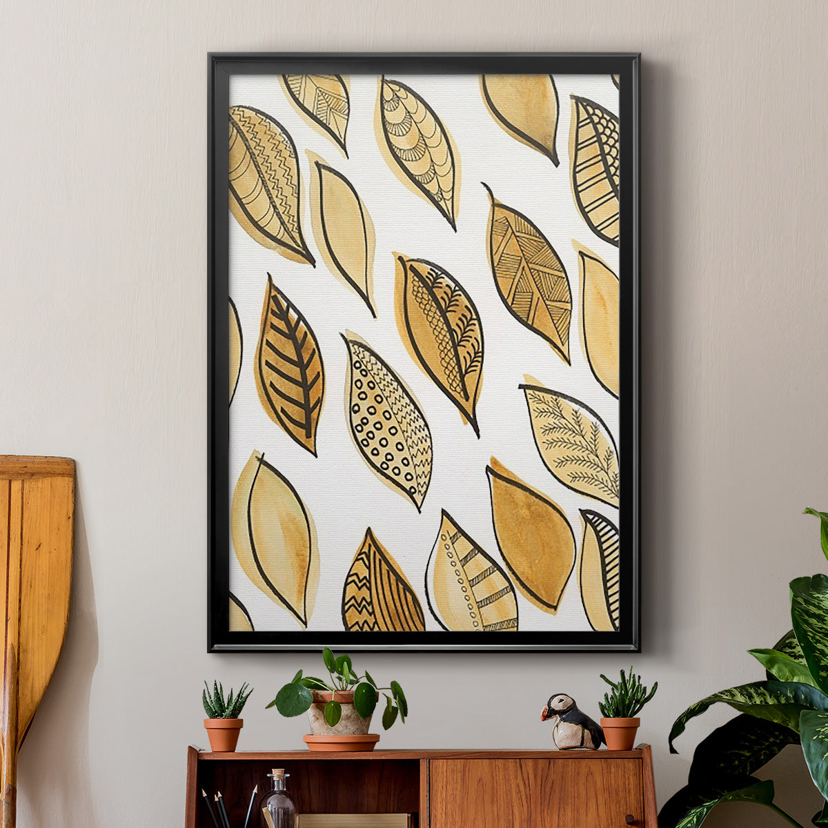 Patterned Leaf Shapes II - Modern Framed Canvas Print