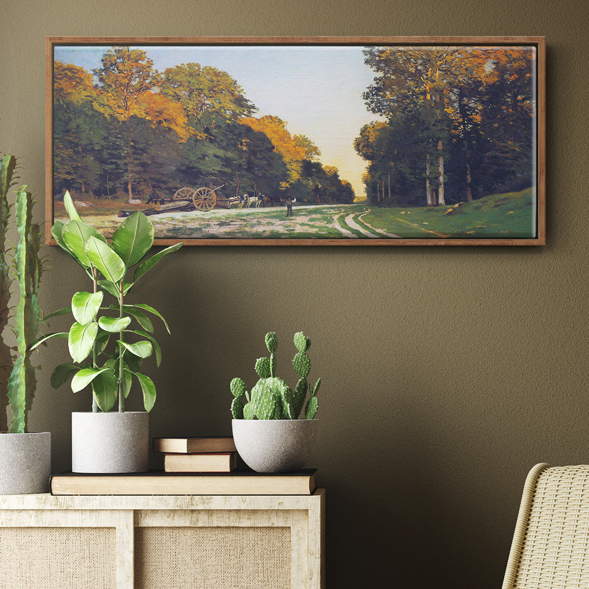 The road from Chailly to Fontainebleau by Monet - Floater Framed Canvas Print