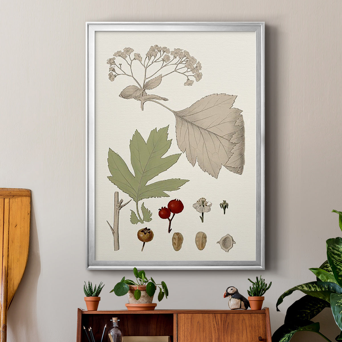 Leaves & Berries II - Modern Framed Canvas Print