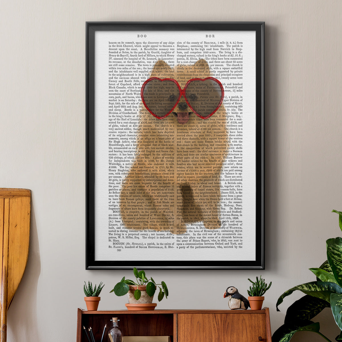 Pomeranian and Heart Glasses - Modern Framed Canvas Print