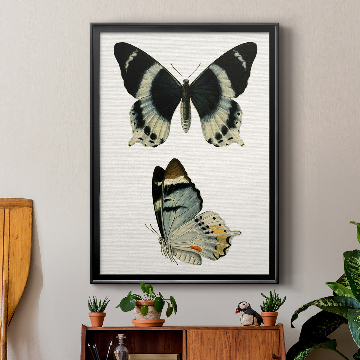 Antique Blue Butterflies I - Modern Framed Canvas Print