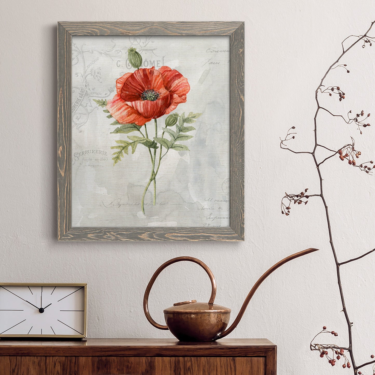 Linen Poppy - Premium Canvas Framed in Barnwood - Ready to Hang