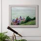 Impressionist coastal villas landscape by Gustave Caillebotte in an ornate weathered white frame displayed in a light-toned interior setting.