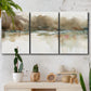 Three-panel canvas wall art featuring soft abstract mirrored reflections, displayed in a boho-chic entryway above a console table.