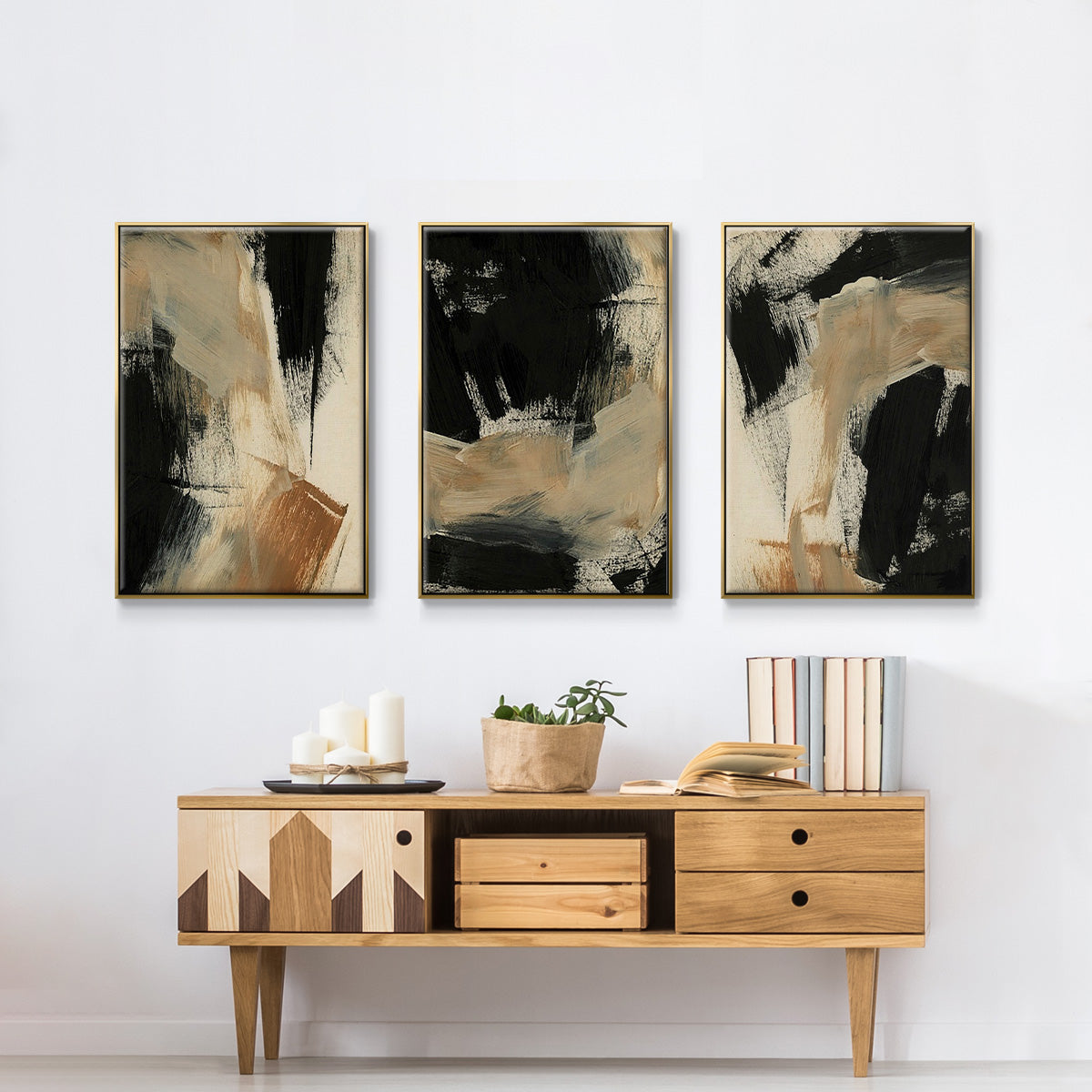 Baked Paintstrokes IV - Framed Premium Gallery Wrapped Canvas L Frame 3 Piece Set - Ready to Hang